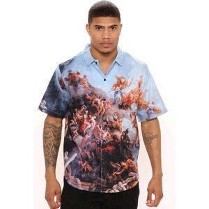 Nova Mens‎ Button Down shirt Sz 2XL XXL Fits like a 3X Renaissance Art Woven NWT